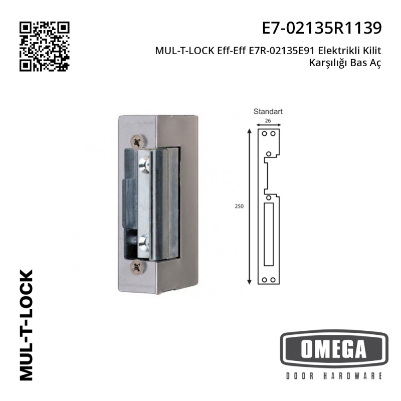 MUL-T-LOCK Eff-Eff E7R-02135E91 Elektrikli Kilit Karşılığı Bas Aç
