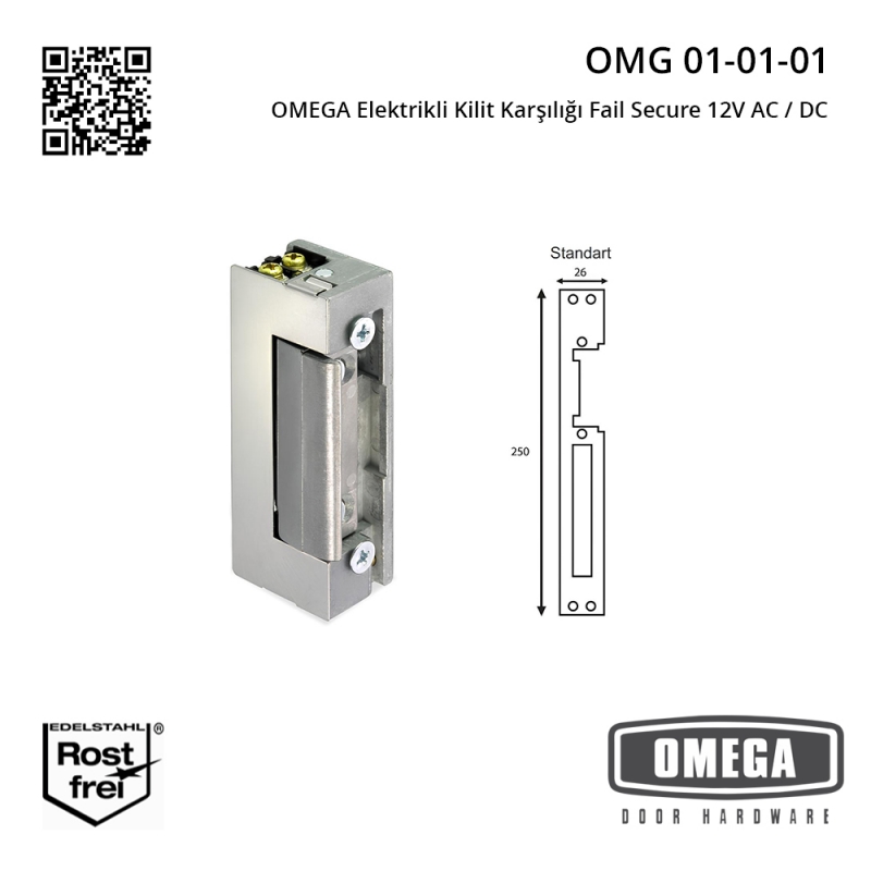 OMEGA Elektrikli Kilit Karşılığı Fail Secure 12V AC / DC