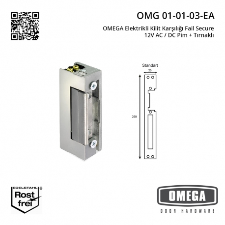 OMEGA Elektrikli Kilit Karşılığı Fail Secure 12V AC / DC Pim + Tırnaklı