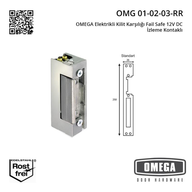 OMEGA Elektrikli Kilit Karşılığı Fail Safe 12V DC İzleme Kontaklı