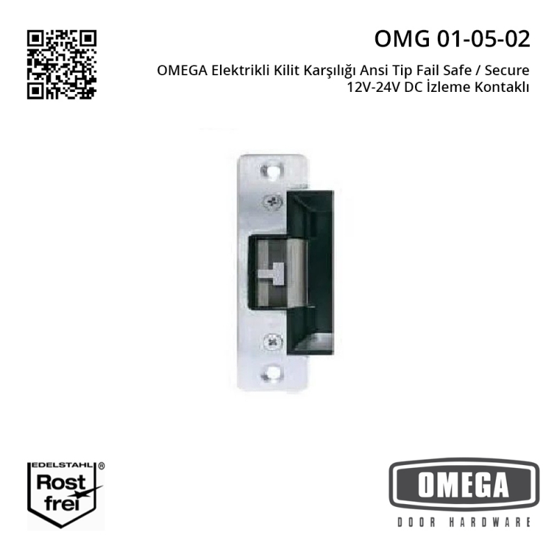OMEGA Elektrikli Kilit Karşılığı Ansi Tip Fail Safe / Secure 12V-24V DC İzleme Kontaklı