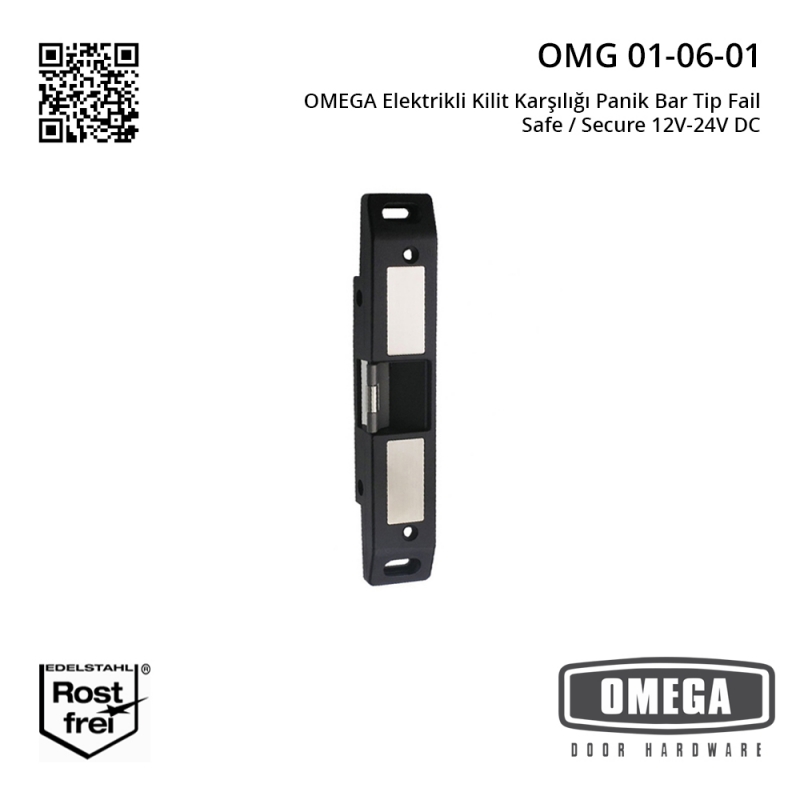 OMEGA Elektrikli Kilit Karşılığı Panik Bar Tip Fail Safe / Secure 12V-24V DC