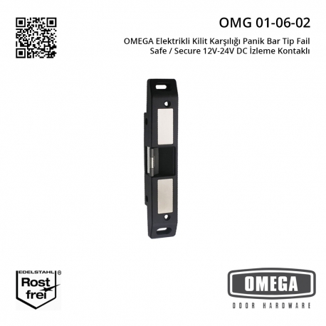 OMEGA Elektrikli Kilit Karşılığı Panik Bar Tip Fail Safe / Secure 12V-24V DC İzleme Kontaklı