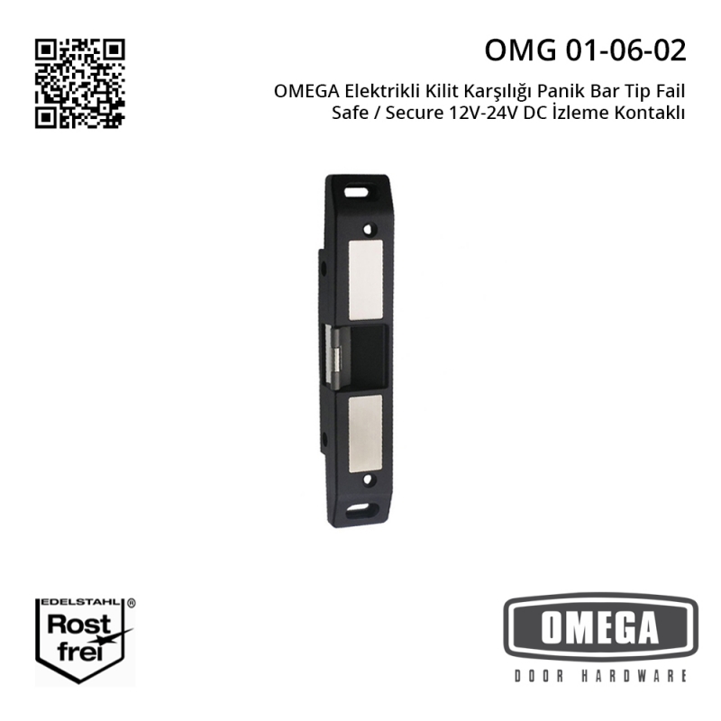 OMEGA Elektrikli Kilit Karşılığı Panik Bar Tip Fail Safe / Secure 12V-24V DC İzleme Kontaklı