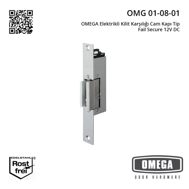 OMEGA Elektrikli Kilit Karşılığı Cam Kapı Tip Fail Secure 12V DC
