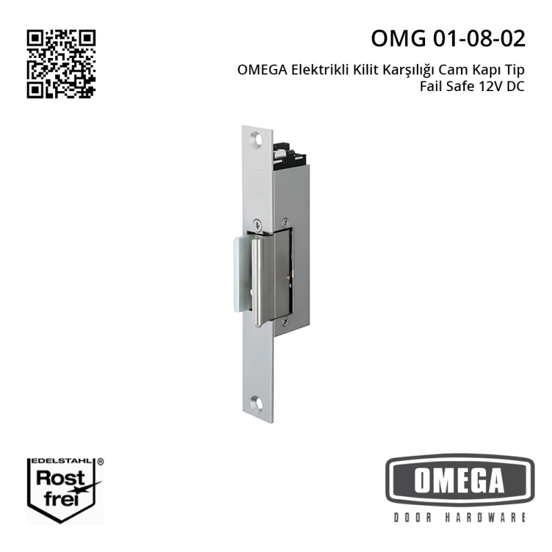 OMEGA Elektrikli Kilit Karşılığı Cam Kapı Tip Fail Safe 12V DC