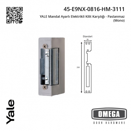 YALE Mandal Ayarlı Elektrikli Kilit Karşılığı - Paslanmaz (Mono)